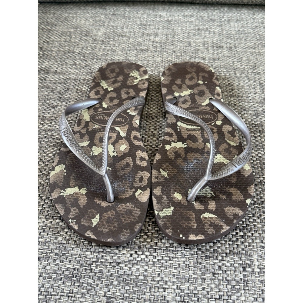 Havaianas Slim US Size 6. EU Size 39.‎ Brown Animal Print Flip Flop Sandals